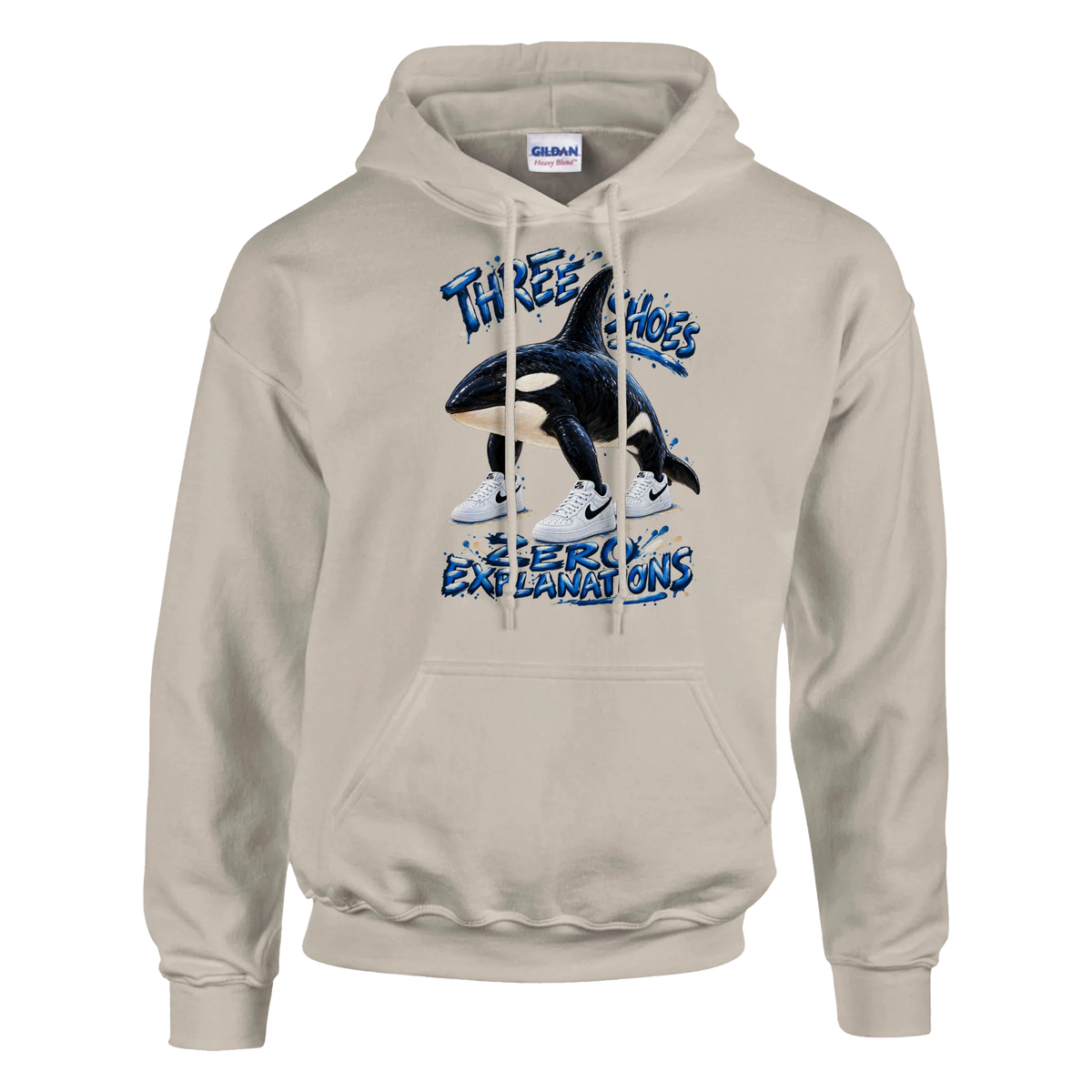Orcalero Orcala print on a sand pullover hoodie, front view