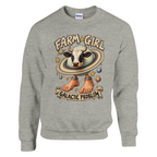 La Vaca Saturno Saturnita print on an ash grey crewneck sweatshirt, front view