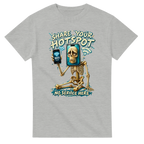 Ash t-shirt printed with Pot Hotspot and the words Share your hotspot, no service here, front view