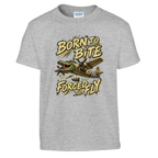 Bombardino Crocodilo print on a sport grey kids t-shirt, front view