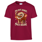 Cocofanto Elefanto print on a cardinal red kids t-shirt, front view