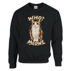 Meowl print on a black crewneck sweatshirt, front view