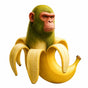 Chimpanzini Bananini, the brainrot monkey rising out of a peeled banana