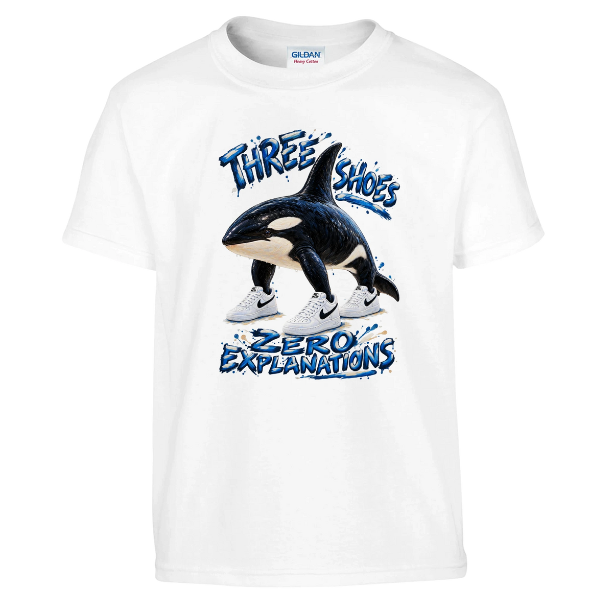 Orcalero Orcala print on a white kids t-shirt, front view