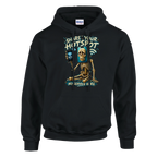 Pot Hotspot print on a black pullover hoodie, front view
