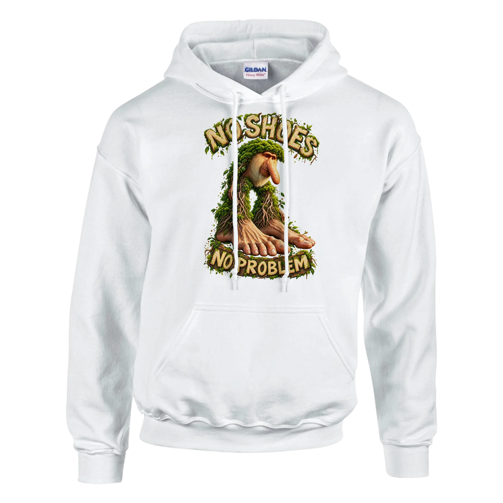 Brr Brr Patapim print on a white pullover hoodie, front view