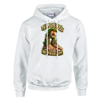 Brr Brr Patapim print on a white pullover hoodie, front view