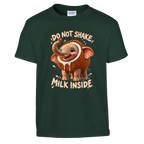 Cocofanto Elefanto print on a forest green kids t-shirt, front view
