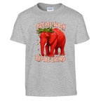 Strawberry Elephant print on a sport grey kids t-shirt, front view