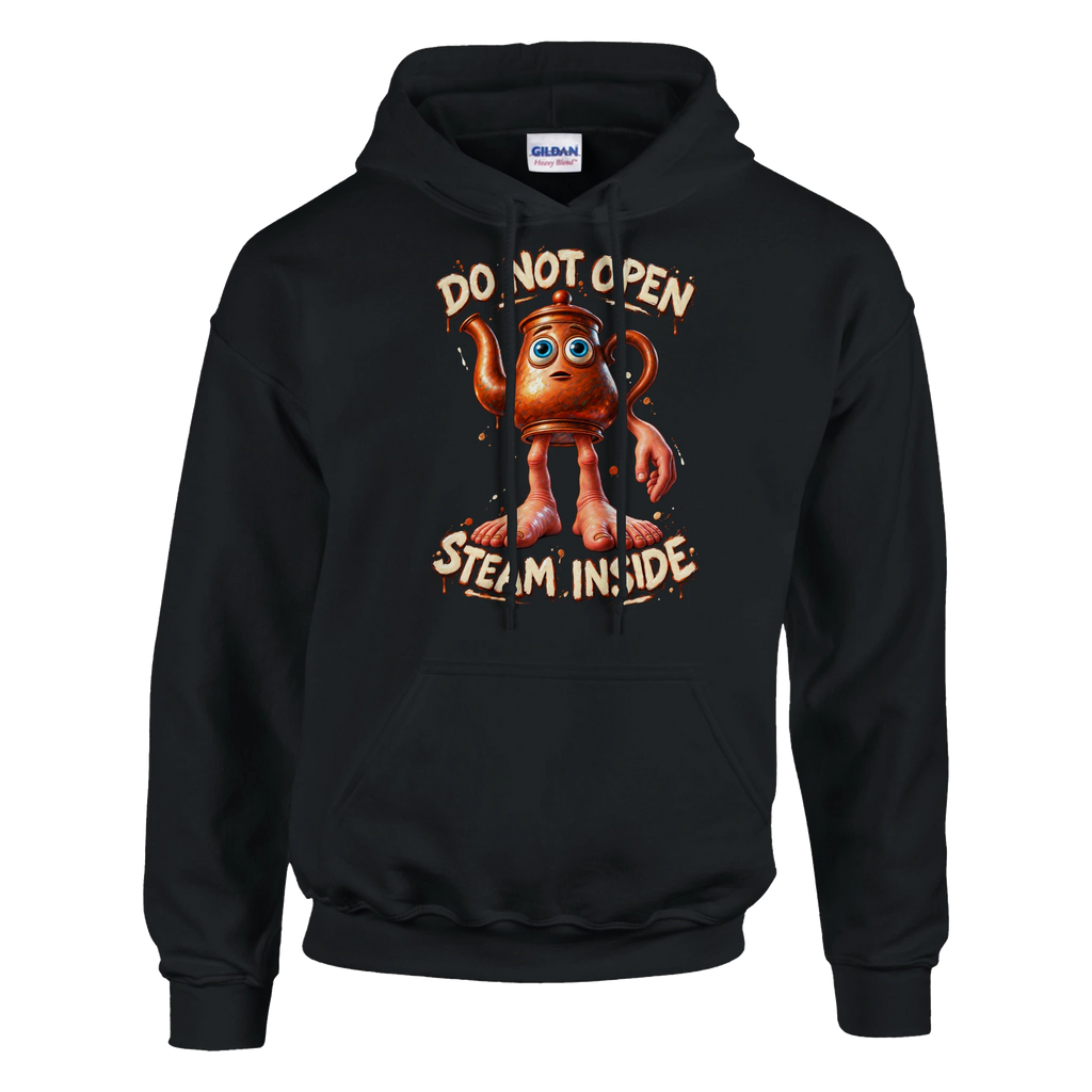 Ta Ta Ta Sahur print on a black pullover hoodie, front view