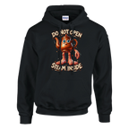 Ta Ta Ta Sahur print on a black pullover hoodie, front view