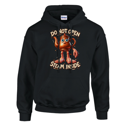 Ta Ta Ta Sahur print on a black pullover hoodie, front view