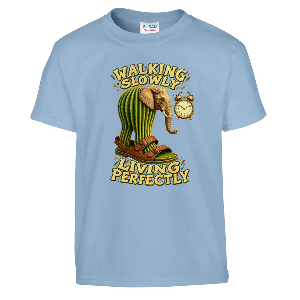 Lirili Larila print on a light blue kids t-shirt, front view