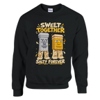 Garama and Madundung print on a black crewneck sweatshirt, front view