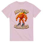 Light Pink t-shirt printed with Odin Din Din Dun and the words No pulp, all muscle, front view