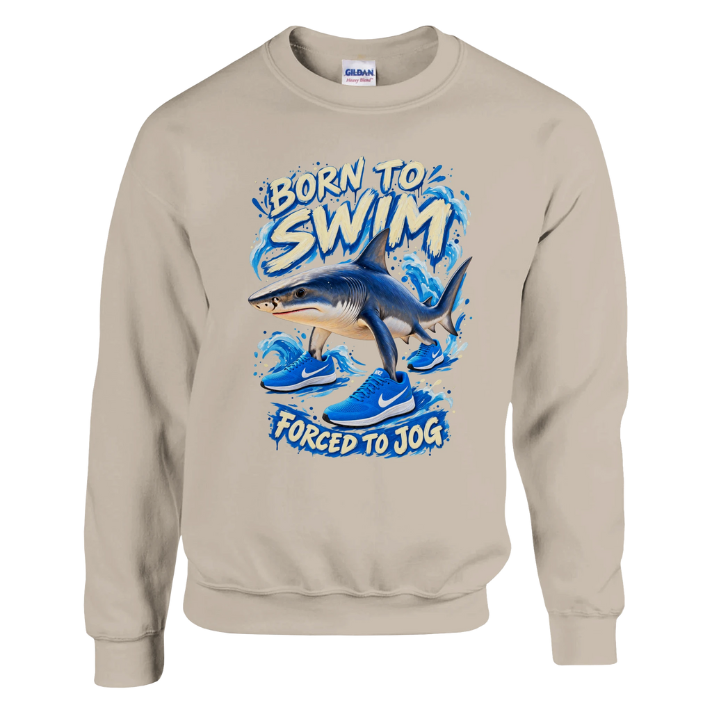 Tralalero Tralala print on a sand crewneck sweatshirt, front view