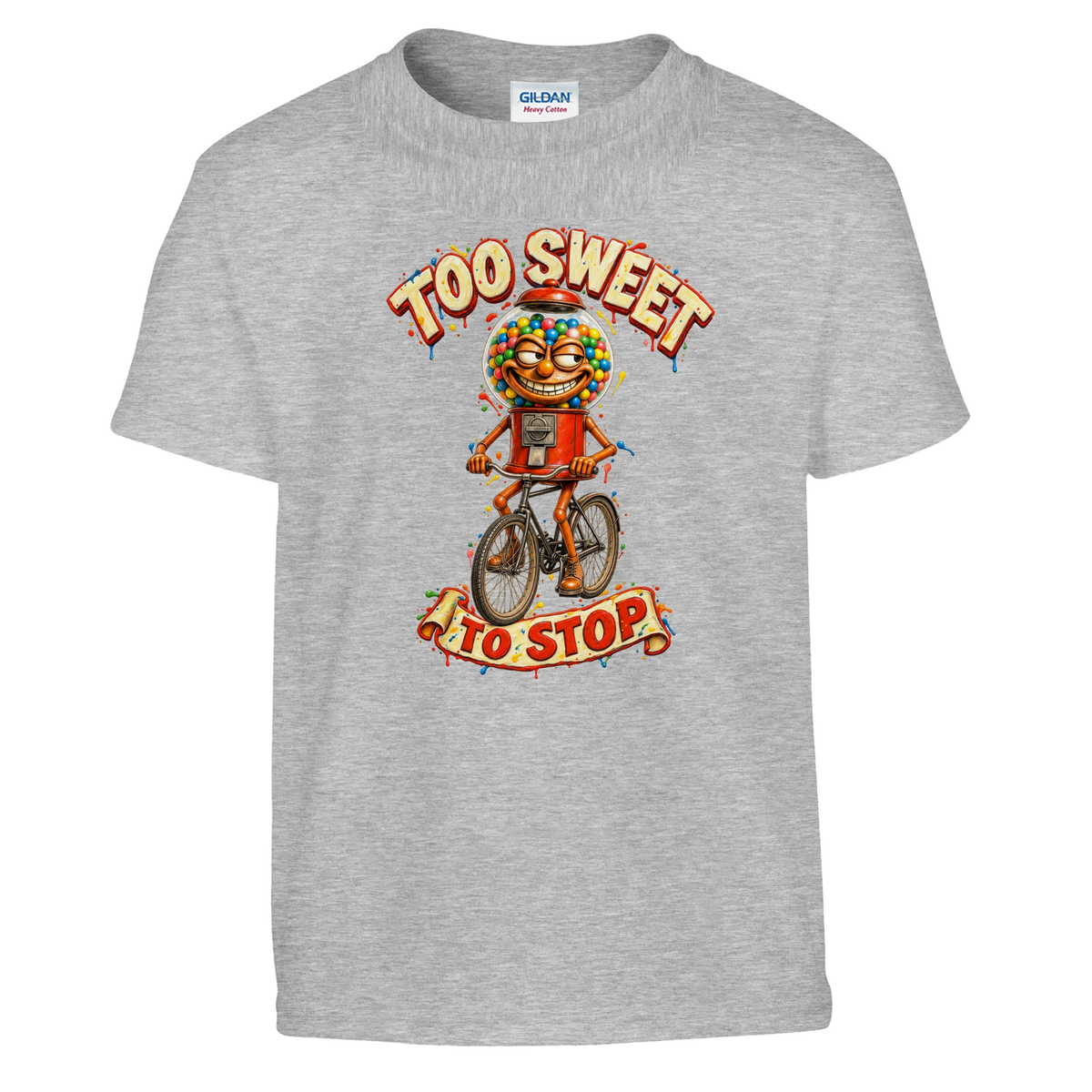Chicleteira Bicicleteira print on a sport grey kids t-shirt, front view