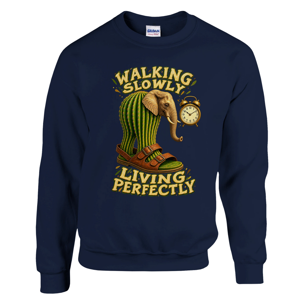 Lirili Larila print on a navy crewneck sweatshirt, front view