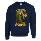 Lirili Larila print on a navy crewneck sweatshirt, front view