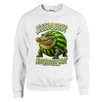 Glorbo Fruttodrillo print on a white crewneck sweatshirt, front view