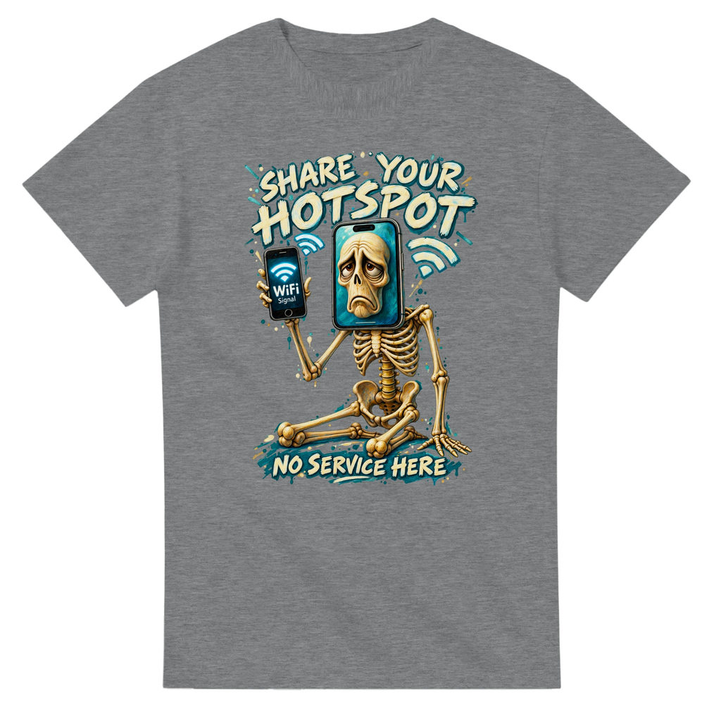 Sport Grey t-shirt printed with Pot Hotspot and the words Share your hotspot, no service here, front view