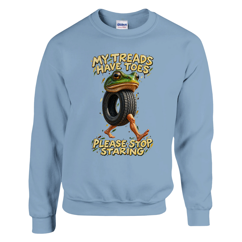 Boneca Ambalabu print on a light blue crewneck sweatshirt, front view