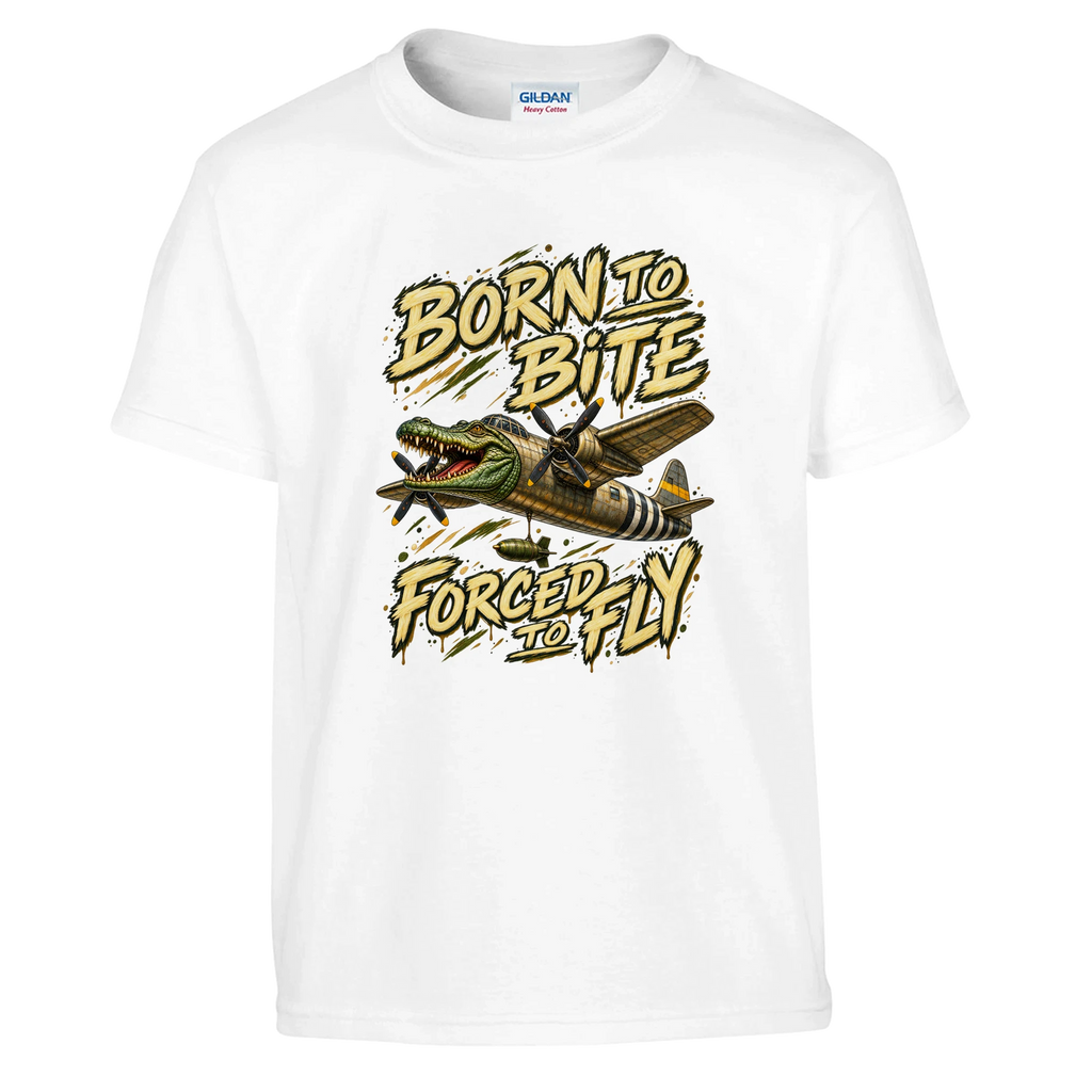 Bombardino Crocodilo print on a white kids t-shirt, front view
