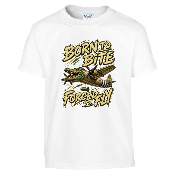 Bombardino Crocodilo print on a white kids t-shirt, front view