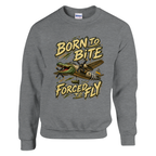 Bombardino Crocodilo print on a sport grey crewneck sweatshirt, front view