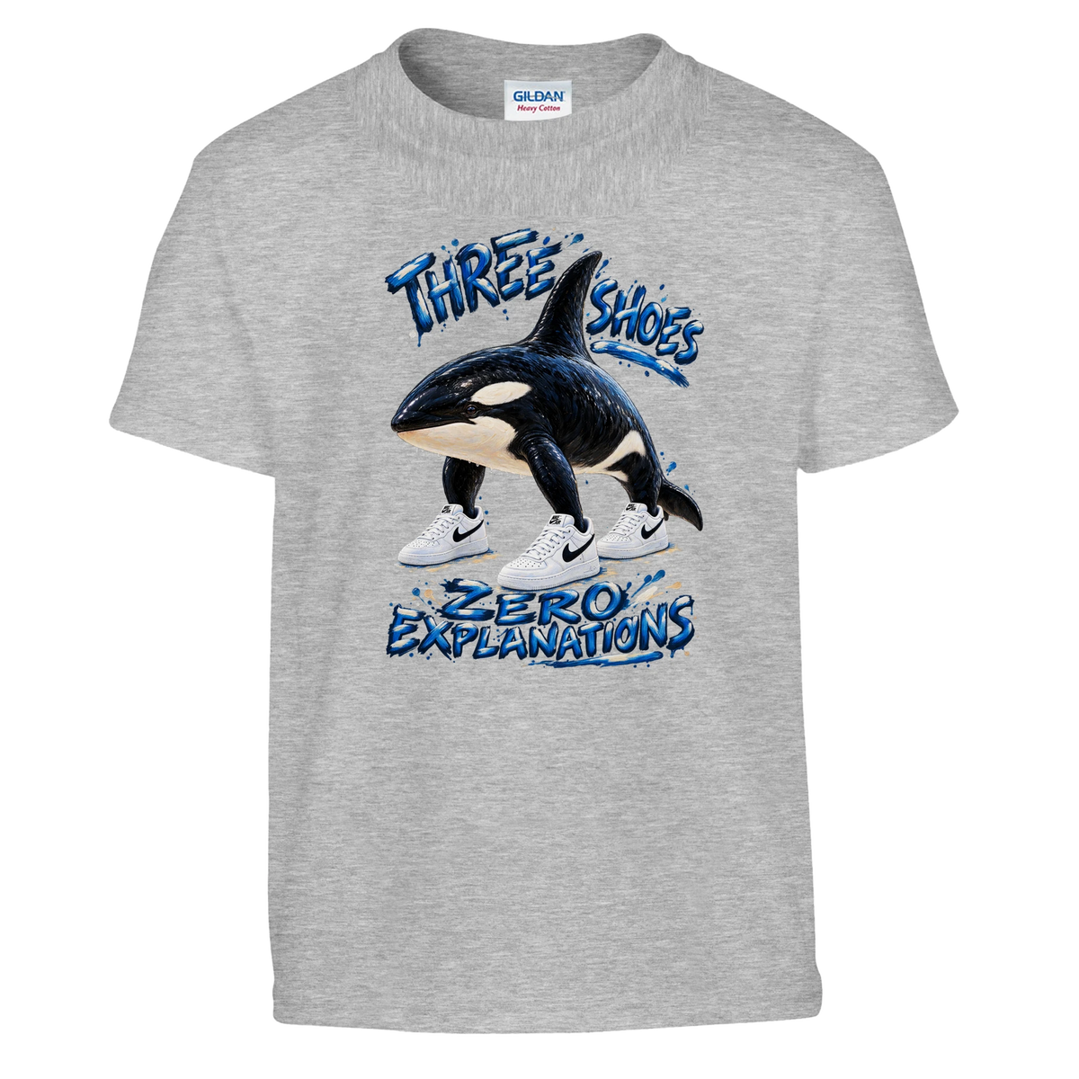 Orcalero Orcala print on a sport grey kids t-shirt, front view