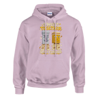 Garama and Madundung print on a light pink pullover hoodie, front view