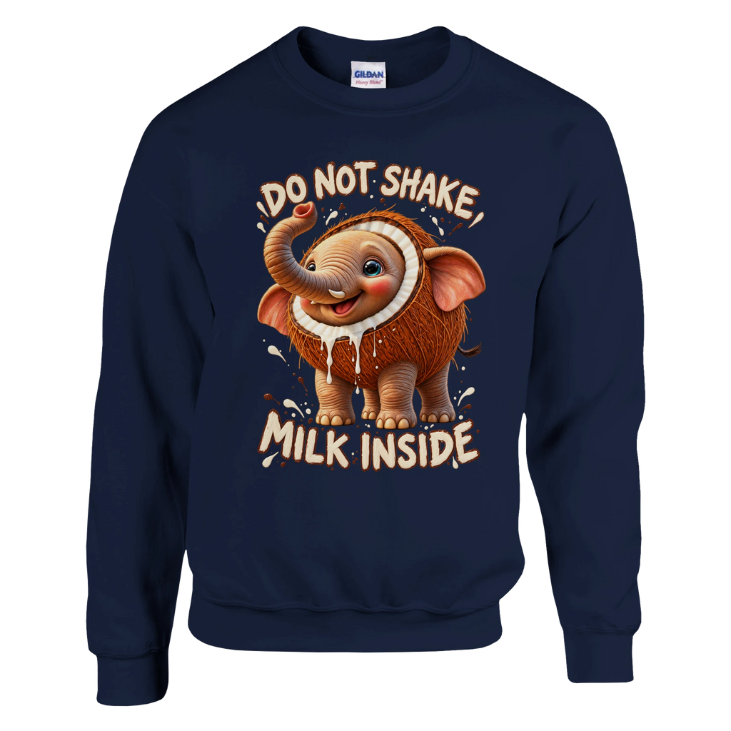 Cocofanto Elefanto print on a navy crewneck sweatshirt, front view