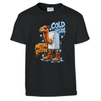 Frigo Camelo print on a black kids t-shirt, front view