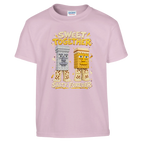 Garama and Madundung print on a light pink kids t-shirt, front view