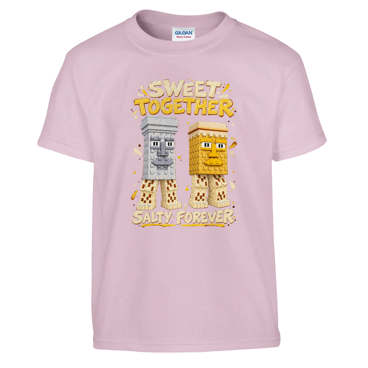 Garama and Madundung print on a light pink kids t-shirt, front view