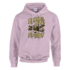 Bombardino Crocodilo print on a light pink pullover hoodie, front view