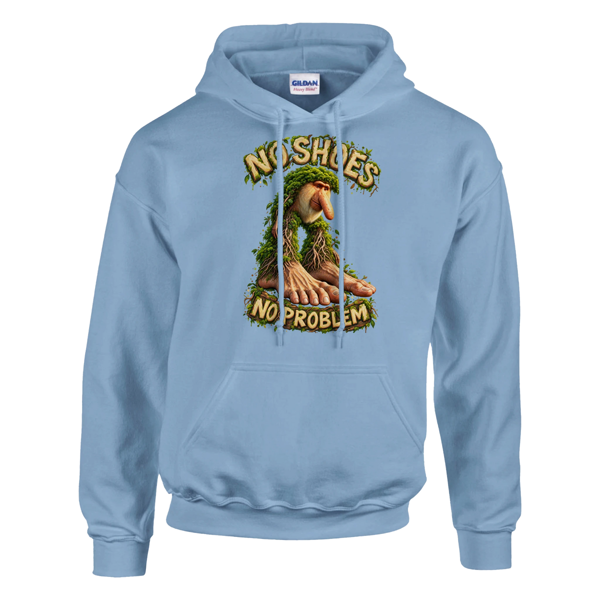 Brr Brr Patapim print on a light blue pullover hoodie, front view