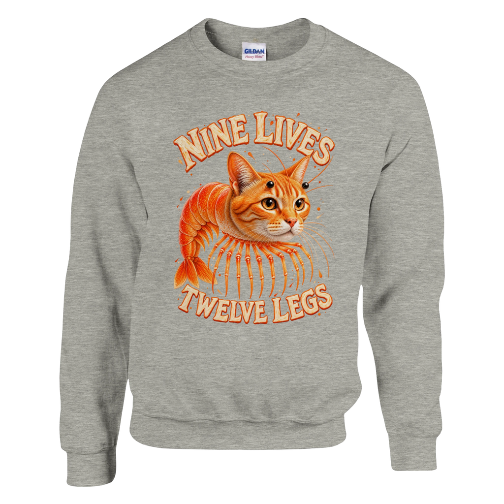 Trippi Troppi print on an ash grey crewneck sweatshirt, front view