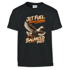 Bombombini Gusini print on a black kids t-shirt, front view