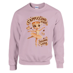 Ballerina Cappuccina print on a light pink crewneck sweatshirt, front view