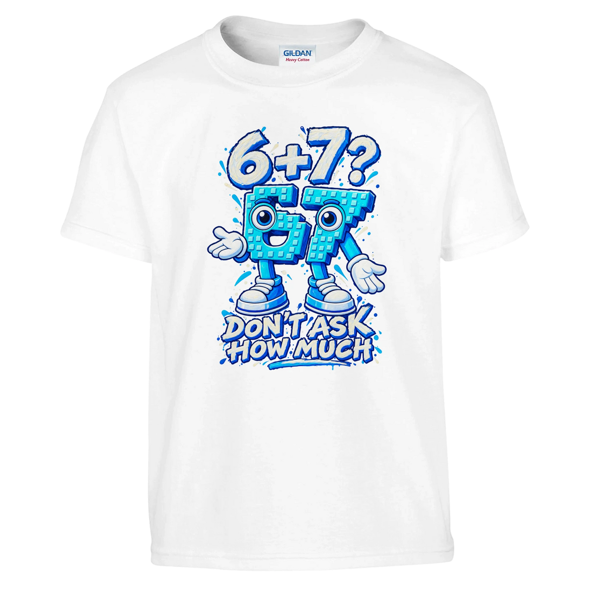 67 print on a white kids t-shirt, front view