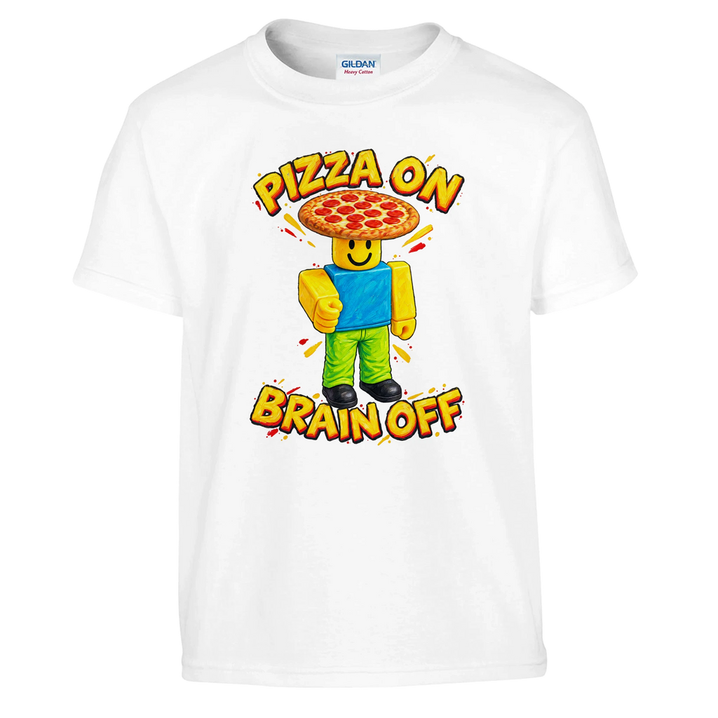 Noobini Pizzanini print on a white kids t-shirt, front view