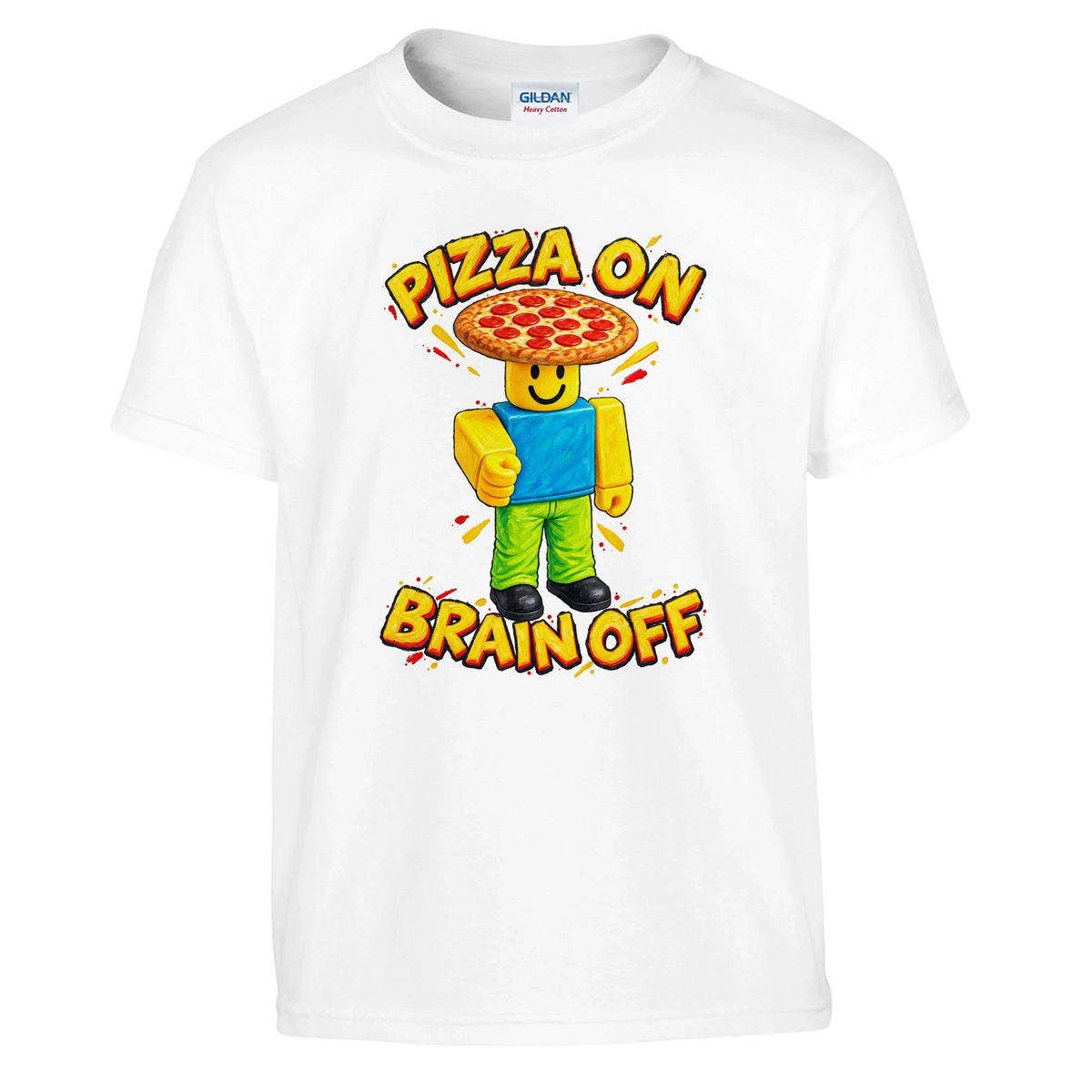 Noobini Pizzanini print on a white kids t-shirt, front view