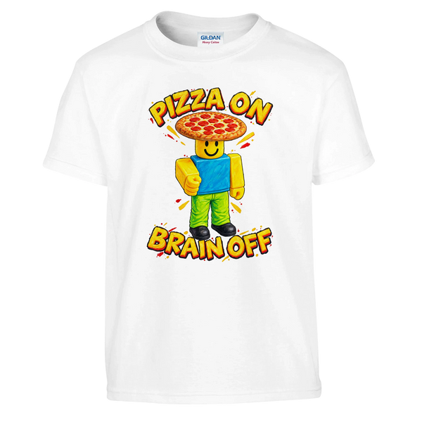 Noobini Pizzanini print on a white kids t-shirt, front view