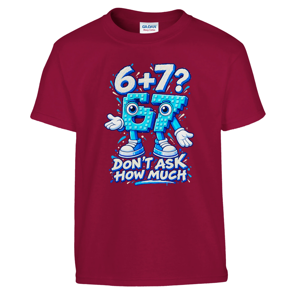 67 print on a cardinal red kids t-shirt, front view