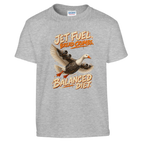 Bombombini Gusini print on a sport grey kids t-shirt, front view