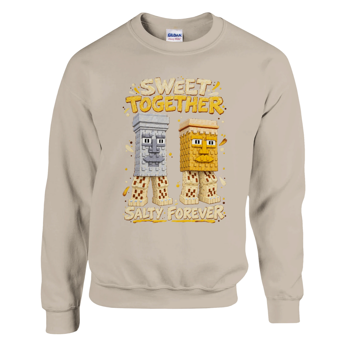 Garama and Madundung print on a sand crewneck sweatshirt, front view