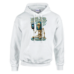 Pot Hotspot print on a white pullover hoodie, front view