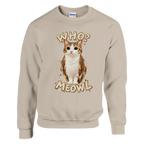Meowl print on a sand crewneck sweatshirt, front view