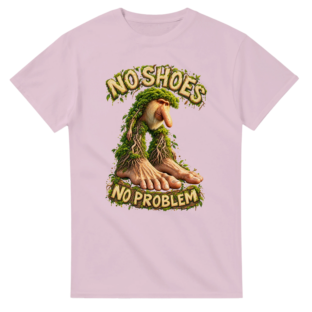 Light Pink t-shirt printed with Brr Brr Patapim and the words No shoes, no problem, front view